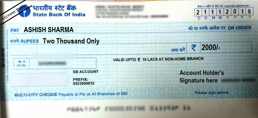 How to write a crossed cheque in india