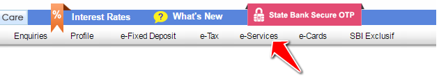 E Services Option in Online SBI