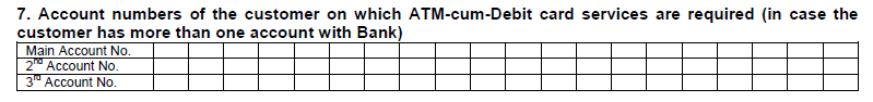 PNB Account Numbers for which ATM Debit Card is Required
