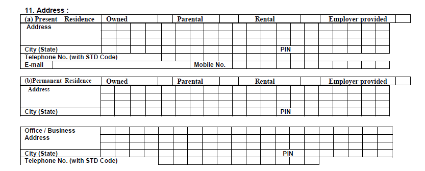 Address Details in PNB Customer Master Form