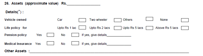 Assets in PNB Account Opening Form
