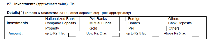 Investments in PNB Account Opening Form