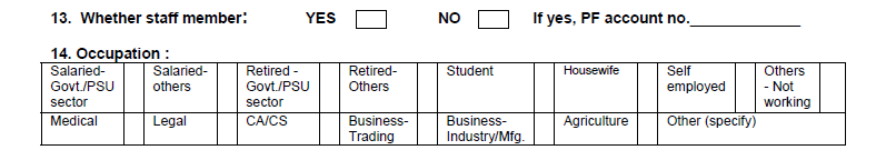 Occupation in PNB Customer Master Form