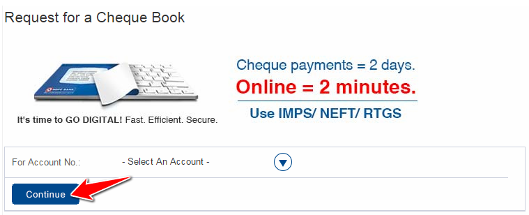 Cheque Book Request in HDFC Bank Online
