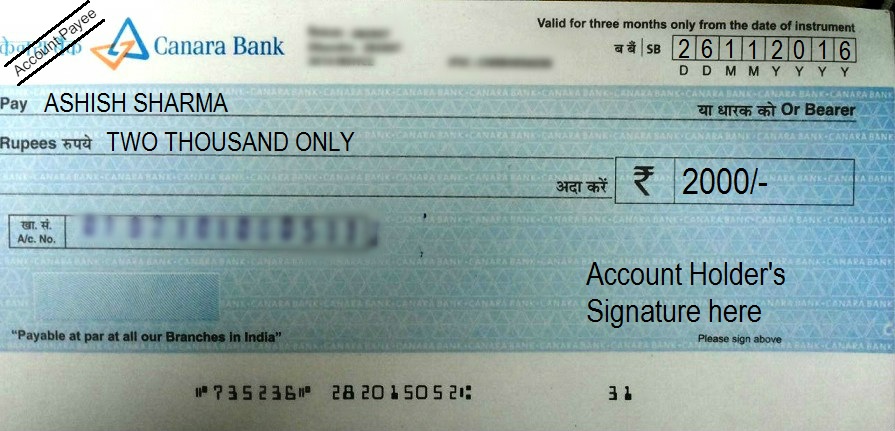 How to Write an Account Payee Cheque in Canara Bank