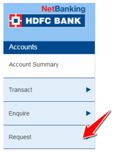 Request Option in HDFC Net Banking