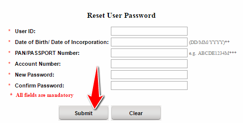 Reset User Password in Canara Bank Net Banking