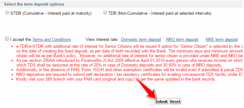 Submit Fixed Deposit Appication in SBI